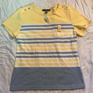 Karen Scott grey and Yellow Blouse with pocket.